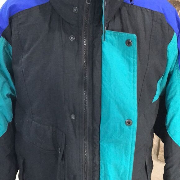 Dash Vintage Down Feather Women's Jacket, Large, Blue, Black, & Green - Picture 7 of 10